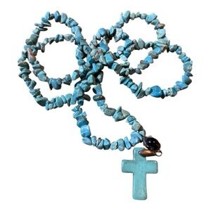 Handcrafted Turquoise Stone Cross Necklace